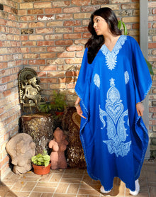  Womens Caftan Maxi dress, Blue Cotton Kaftan Dresses, Cover Up, Housedress L-2X