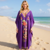 Women’s Purple Kaftan Maxi Dress – Floral Embroidered Caftan for Resort & Beach