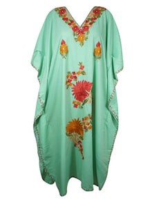 Holiday Hostess Sea Green Maxi dress, Embroidered, Oversized, Kimono Kaftan Dress L-2X