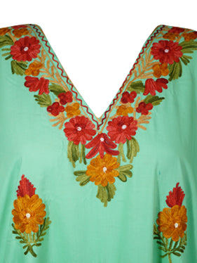 Holiday Hostess Sea Green Maxi dress, Embroidered, Oversized, Kimono Kaftan Dress L-2X