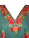 Kaftan Maxi Dress, Embroidered Kimono, Jade green Earthy Cotton Caftan Dresses L-2X