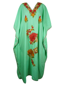  Kaftan Maxi Dress, Mint Green Embroidered Maxidress, Caftan dress, Kimono Caftan L-2X