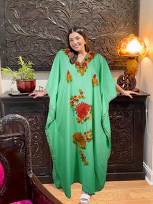  Kaftan Maxi Dress Mint Green Embroidered Maxidress Kimono Caftan L-2X