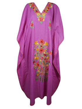 Women's Kaftan Maxi Dress, Pink holidays Gift, Lounger, Cotton Embroidered Dresses L-2X