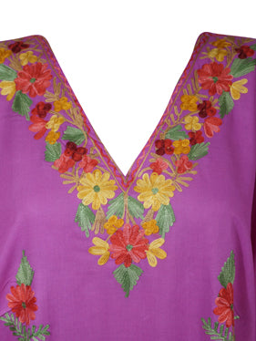 Women's Kaftan Maxi Dress, Pink holidays Gift, Lounger, Cotton Embroidered Dresses L-2X