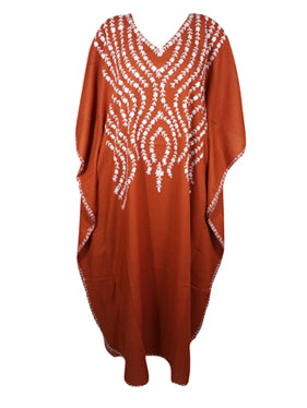 Kaftan Dresses For Women Burnt Orange Embroidered Cotton Caftan Maxidress L-2X