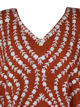 Kaftan Dresses For Women Burnt Orange Embroidered Cotton Caftan Maxidress L-2X