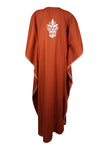 Kaftan Dresses For Women Burnt Orange Embroidered Cotton Caftan Maxidress L-2X