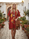Women’s Orange Embroidered Kaftan Midi Dress – Floral Beach Cover Up & Resort Wear L-2X