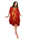 Womens Kaftan Midi Dress, Embroidered Floral Beach Cover Up, Orange Midi Dresses L-2X