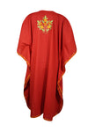 Womens Kaftan Midi Dress, Embroidered Floral Beach Cover Up, Orange Midi Dresses L-2X