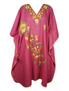 Womens Kaftan Midi Dress, Cotton Embroidered Pink Beach Caftan Dresses L-2X