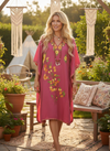 Women’s Cotton Embroidered Pink Kaftan Midi Dress – Beach Caftan  L-2X