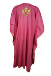Womens Kaftan Midi Dress, Cotton Embroidered Pink Beach Caftan Dresses L-2X