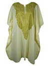 Womens Kaftan Midi Dress, Green Embellished Floral Caftan, Travel Dresses, L-2X
