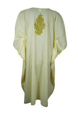 Womens Kaftan Midi Dress, Green Embellished Floral Caftan, Travel Dresses, L-2X