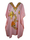 Womens Embroidered Kaftan Short Dress, Pink Floral Kashmiri Caftan Dress L-2X