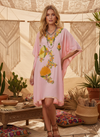 Women’s Embroidered Kaftan Short Dress – Pink Floral Kashmiri Caftan L-2X