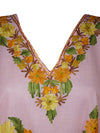 Womens Embroidered Kaftan Short Dress, Pink Floral Kashmiri Caftan Dress L-2X