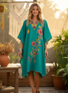 Women’s Teal Green Kaftan Midlength Dress – Embellished Beach Caftan, L-2X
