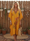 Women’s Yellow Embroidered Caftan Dress – Oversized Short Summer Beach Cover Up L-2X