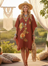 Women’s Orange Short Kaftan Dress | Cotton Embroidered Kimono Caftan L-2X