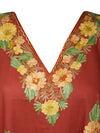 Womens Orange Kaftan Short Dress, Kimono Cotton Embroidered Caftan Dresses L-2X