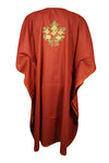 Womens Orange Kaftan Short Dress, Kimono Cotton Embroidered Caftan Dresses L-2X