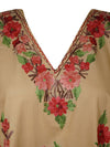 Womens Retro Hippie Beach Kaftan Dress, Peach Short Resort Wear Butterfly Dresses L-2X
