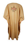Womens Retro Hippie Beach Kaftan Dress, Peach Short Resort Wear Butterfly Dresses L-2X