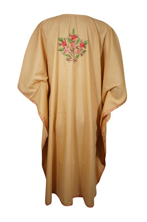 Womens Retro Hippie Beach Kaftan Dress, Peach Short Resort Wear Butterfly Dresses L-2X