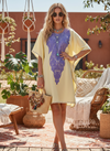 Women’s Lime Yellow Short Kaftan Dress | Cotton Kimono Resort & Lounge Wear L-2X