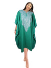 Womens Short Kimono Dress, Embroidered Sea Green, Coverup, Caftan Dresses L-2X
