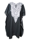 Womens Embroidered Kaftan Short Dress, Black Caftan Kimono Oversized Dresses L-2X