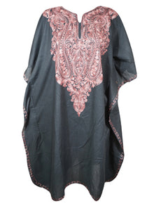  Womens Kaftan Short Dress, Kimono Cotton Embroidered Black Butterfly Dresses L-2X