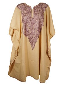  Womens Short Kimono Dress, Embroidered Peach Cotton Coverup, Caftan Dresses L-2X
