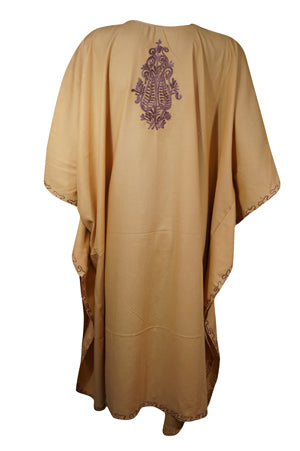 Womens Short Kimono Dress, Embroidered Peach Cotton Coverup, Caftan Dresses L-2X