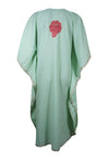 Womens Short Kaftan Dresses, Embellished Mint Green Lounger Cotton Kimono Dress L-2X