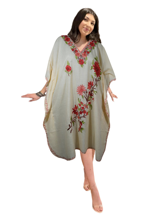 Boho Short Kaftan, Tunic, Peach Embroidered Beach Cover Up, Hippie Caftan Dresses L-2X