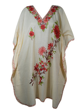 Boho Short Kaftan, Tunic, Peach Embroidered Beach Cover Up, Hippie Caftan Dresses L-2X