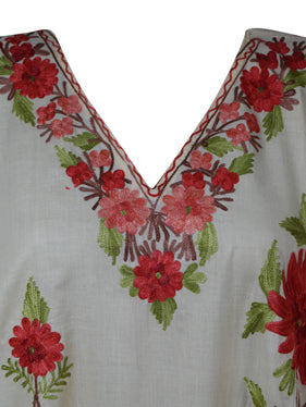 Boho Short Kaftan, Tunic, Peach Embroidered Beach Cover Up, Hippie Caftan Dresses L-2X