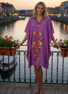 Women’s Lavender Butterfly Cotton Kimono Caftan Dress – Embroidered Boho Summer Style L-2X