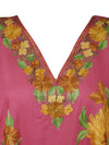 Womens Embroidered Kaftan Short Dress, Cotton Pink Kimono Oversized Dresses L-2X