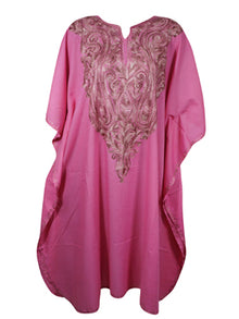  Womens Kaftan Dress, Knee Length, Cotton, Pink Embroidered Caftan Dresses L-2X