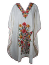 Women Kimono Caftan Dress, Cotton Embroidered White Butterfly Oversized Dresses L-2X