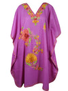 Women's Muumuu Caftan Short Dress, Cotton, Lavender Floral Embroidered Kaftan L-2X