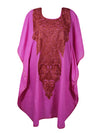 Women Kimono Caftan Dress, Cotton Embroidered Pink Butterfly Dresses Oversized L-2X