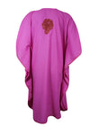 Women Kimono Caftan Dress Cotton Embroidered Pink Butterfly Dresses Oversized L-2X