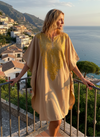 Women’s White Butterfly Embroidered Cotton Kimono Kaftan Dress – Oversized Boho Caftan  L-2X