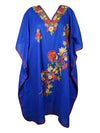 Womens Caftan Dress, Blue Orchid Embroidered, Butterfly Sleeves, Oversized Tunic L-2X